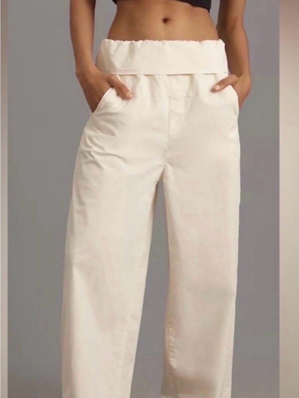 NWT Pilcro Anthropologie Ivory High-Waist Pull-On Ankle Cropped Pants
